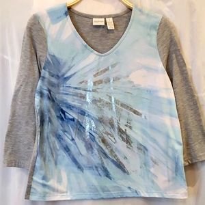 Chicos Zenergy grey& turquoise top